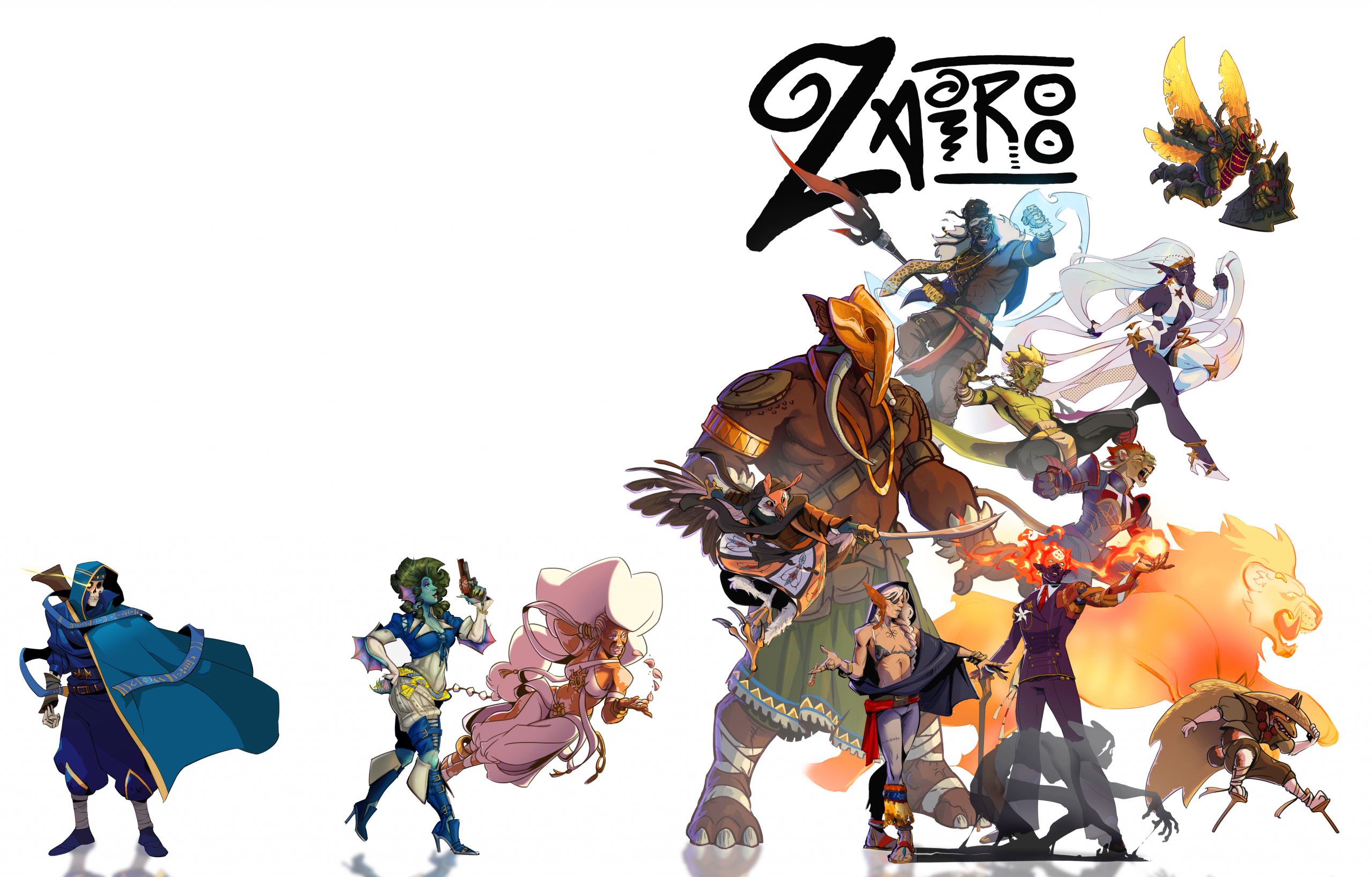 Zairoo ALPHA PDF 1 Zairoo dark fantasy TTRPG cover art featuring the 13 heroes of Zairoo.